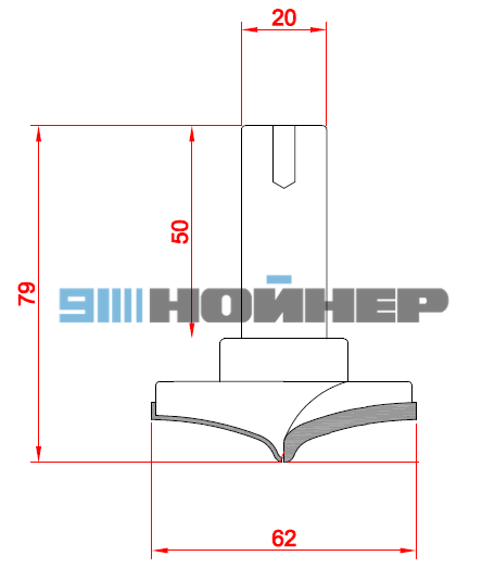 PLC.6210202.45 Фреза концевая профильная DIA 4,5 мм. D62x10 S20 Z2 чертеж PLC.6210202.45 Фреза концевая профильная DIA 4,5 мм. D62x10 S20 Z2 чертеж