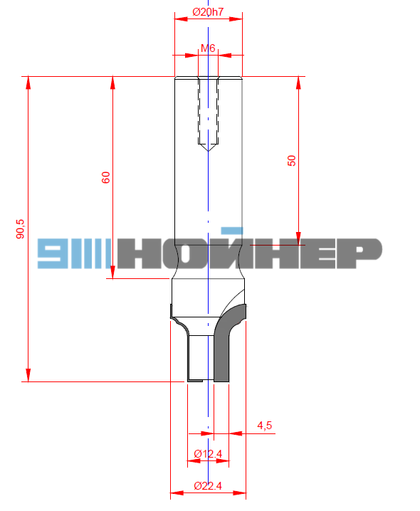 PLC.2242299202.45 Концевая фреза алмазная профильная D22,4 B22,99 S20 Z2 RH чертеж